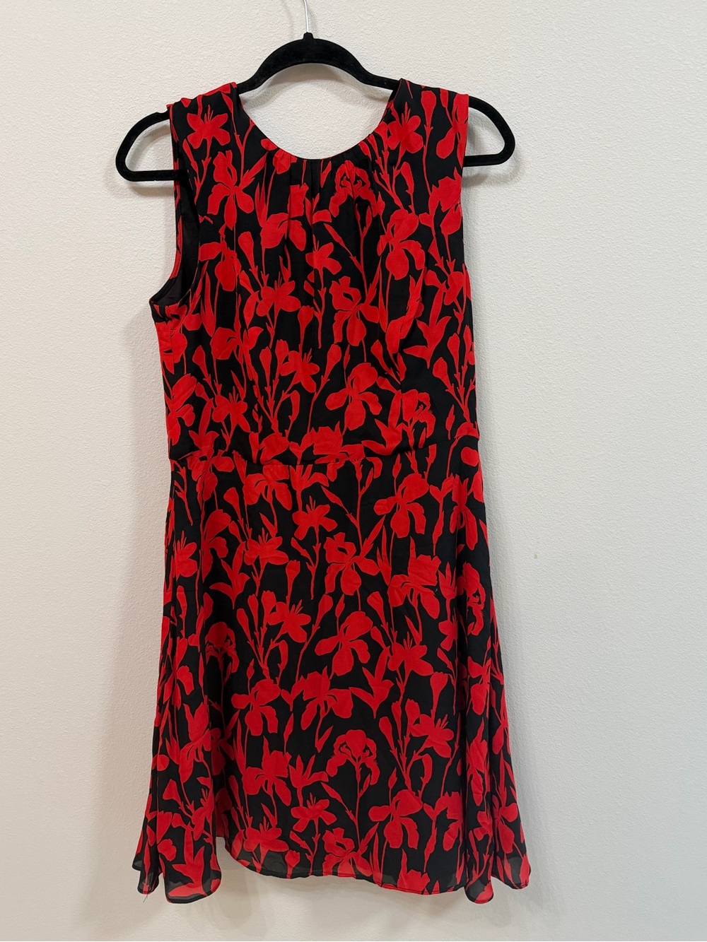MILLY 100% Silk Red & Black Floral Dress | Size 12 | Made in USA